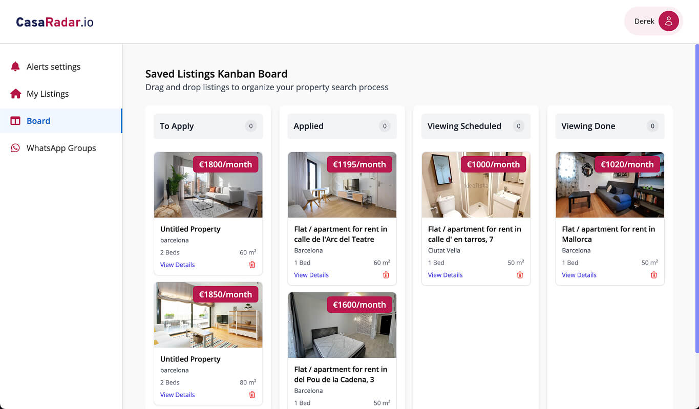CasaRadar Kanban Board